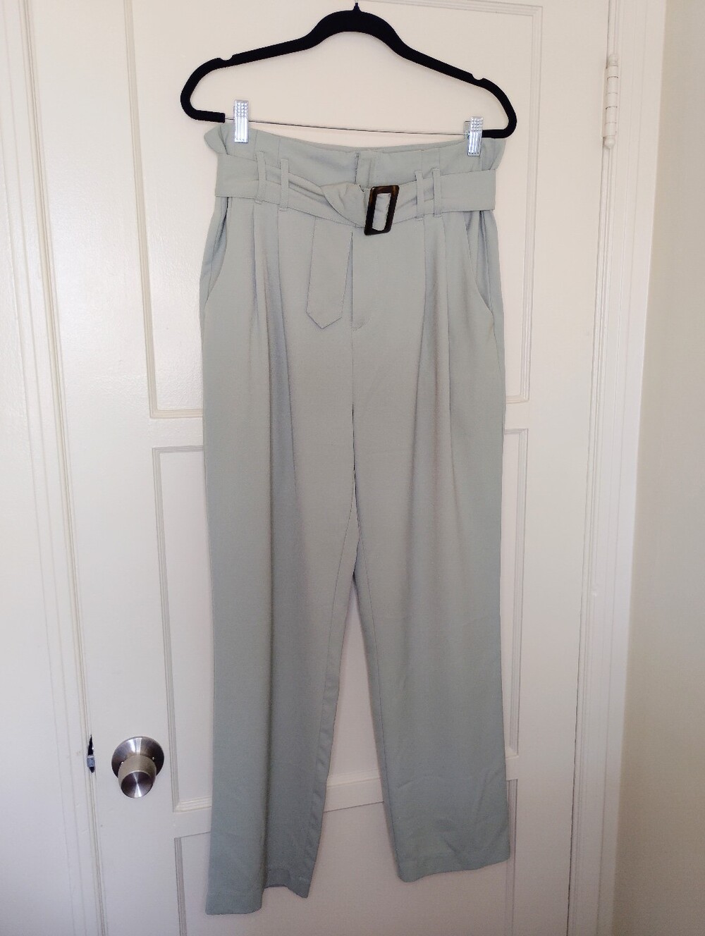 Ontwelfth Sage Green Straight Leg Trousers XL Belted Paperbag Pleats Waist Pants